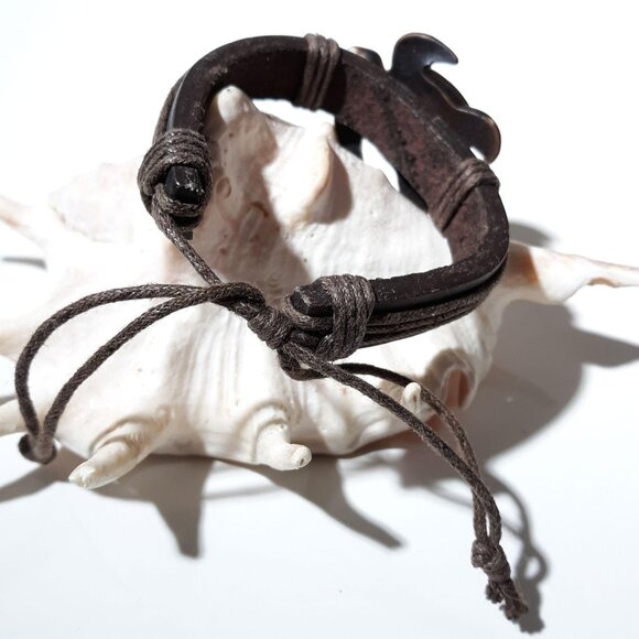 Leather Turtle Shambala Bracelet Unisex Adjustable Brown Resin NWOT - Picture 6 of 6